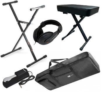 Zestaw akcesoriów do keyboardu - statyw, ława, pokrowiec, słuchawki, pedał