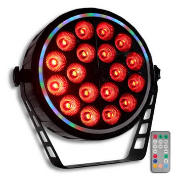 LIGHT4ME RING PAR 18 RGBW reflektor sceniczny efekt oświetleniowy DMX 18x10W RGBW LED+51x0,3W RGB LED efekt ring pilot bezprzewodowy uchwyt montażowy