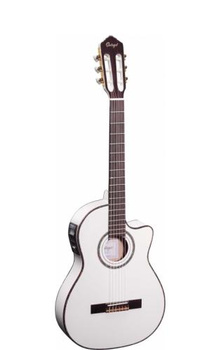 Ortega elektroklasyczna Family PRO RCE145WH CUTAWAY z pokrowcem i paskiem