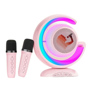 NN PM3 bezprzewodowy przenośny zestaw karaoke głośnik 2x mikrofon RGB różowy microSD USB Bluetooth